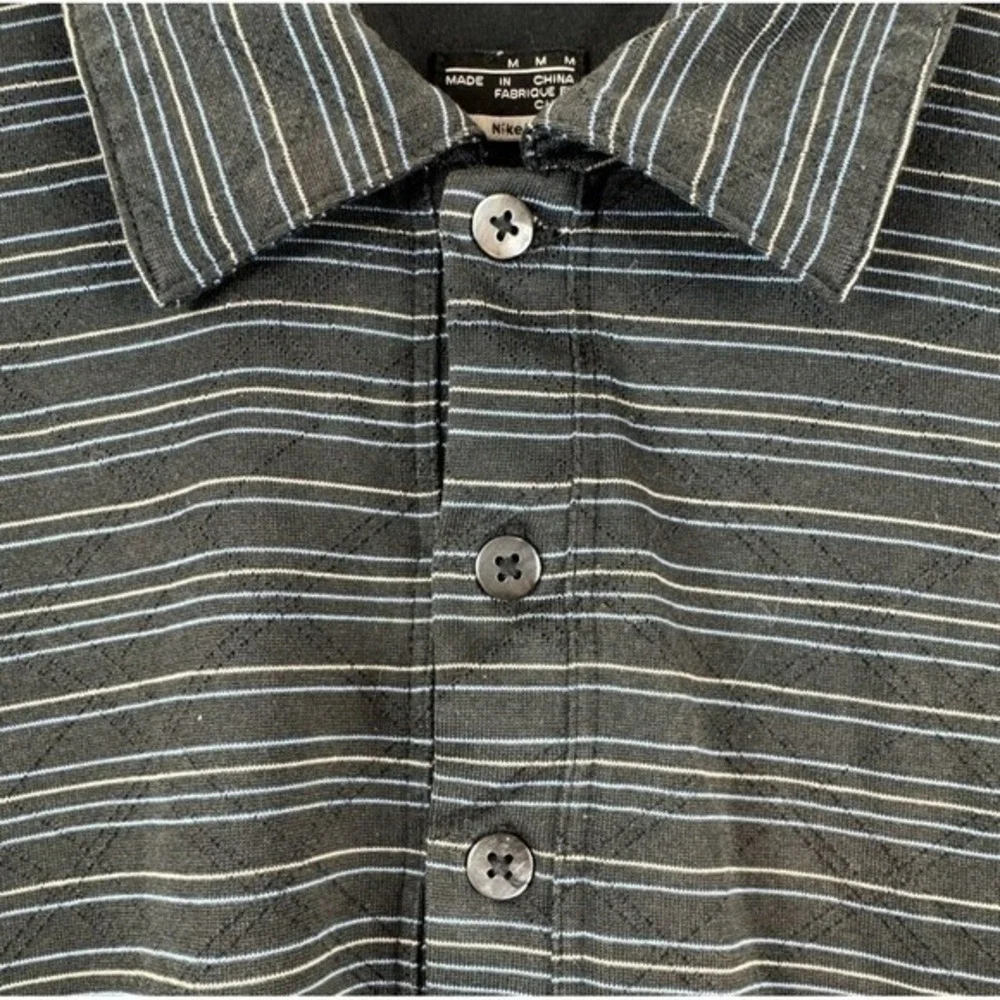 TIGER WOODS‎ Collection Nike Fit Dry Mens GOLF POLO M black/white/blue striped